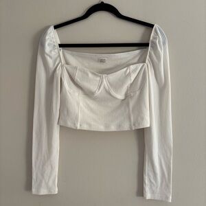 Wilfred White Ribbed Long Sleeve Crop Top